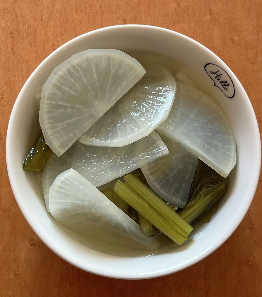 野沢菜漬と大根(スープ)の画像