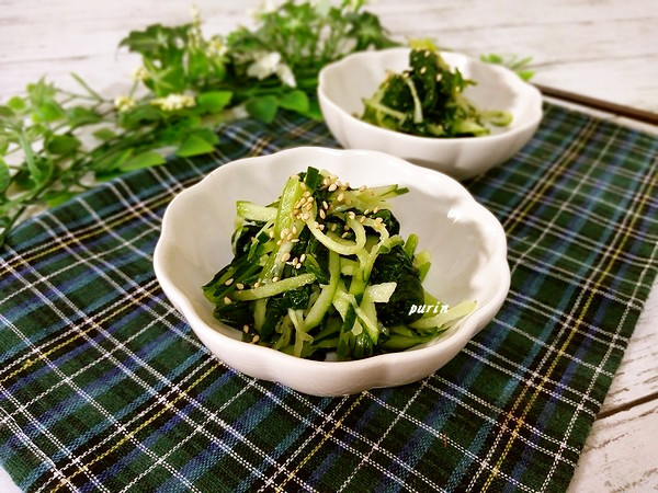 無塩レシピ♪小松菜ときゅうりの生姜和えの画像