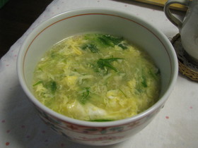 水菜とふわふわ卵の春色スープ