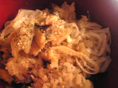 ハタハタの干物と葱の混ぜご飯の写真