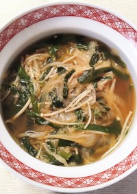 簡単✿ニラと もやし エノキの中華スープ