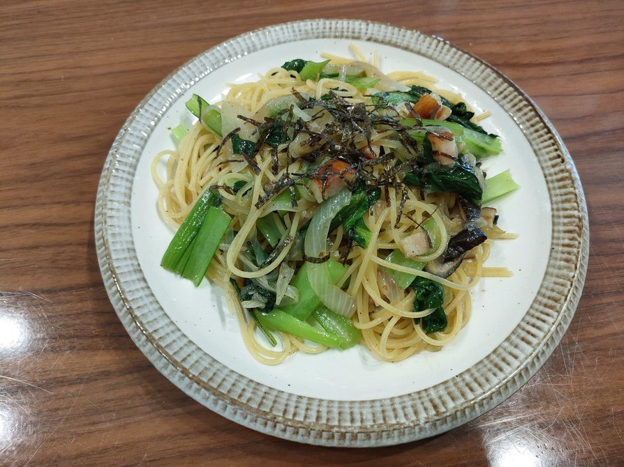 小松菜とベーコンのオイルパスタの画像