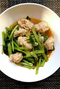 小松菜と鶏団子の海老辣醬炒め