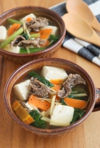 生姜香る♩牛肉と小松菜の具だくさんスープ