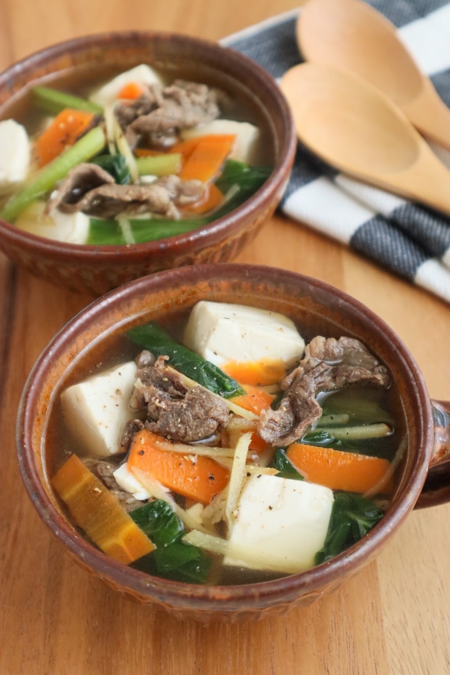生姜香る♩牛肉と小松菜の具だくさんスープの画像