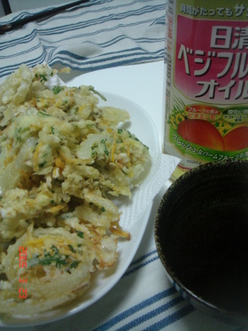 甘い~☆新玉と貝のかき揚げ