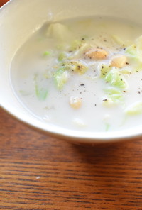 キャベツと大豆の豆乳生姜スープ