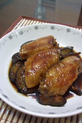 鶏手羽と茄子の柚子胡椒照り焼き