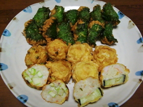海老とイカの変わり揚げ