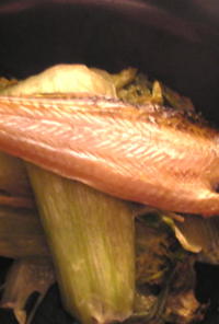 ハタハタの干物と青梗菜のオイマヨ炒め