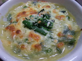菜の花とうどんで簡単グラタン
