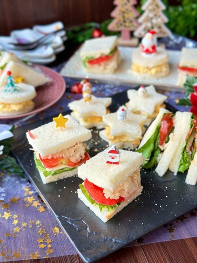 ホホホタケのクリスマス3種サンドウィッチの写真