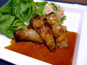 豚バラ肉で巻いて巻いて☆しょうが焼き