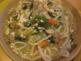 さんま団子と豆腐のふわふわあんかけうどん