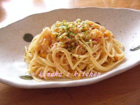 チキン&コーンのトマトクリームスパゲティ