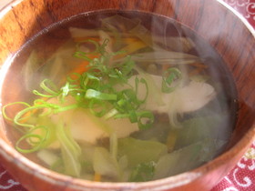 鶏ハムのゆで汁で簡単うまっ♪スープ