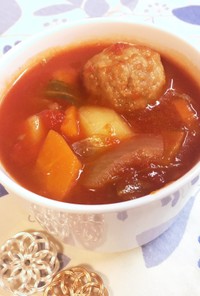 給食の「ミートボールのトマトスープ」♡