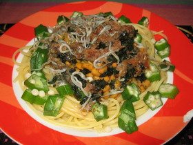 カルシウムたっぷり♪オクラ納豆パスタ★
