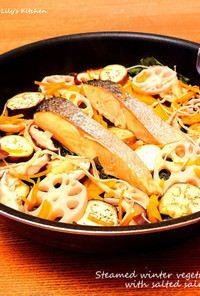 フライパンで⭐塩鮭のさっぱり野菜蒸し焼き