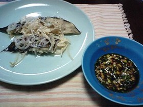 子持ちカレイの酒蒸し、中華タレで!