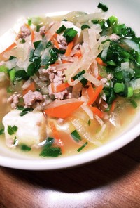 ひき肉とニラの野菜スープ