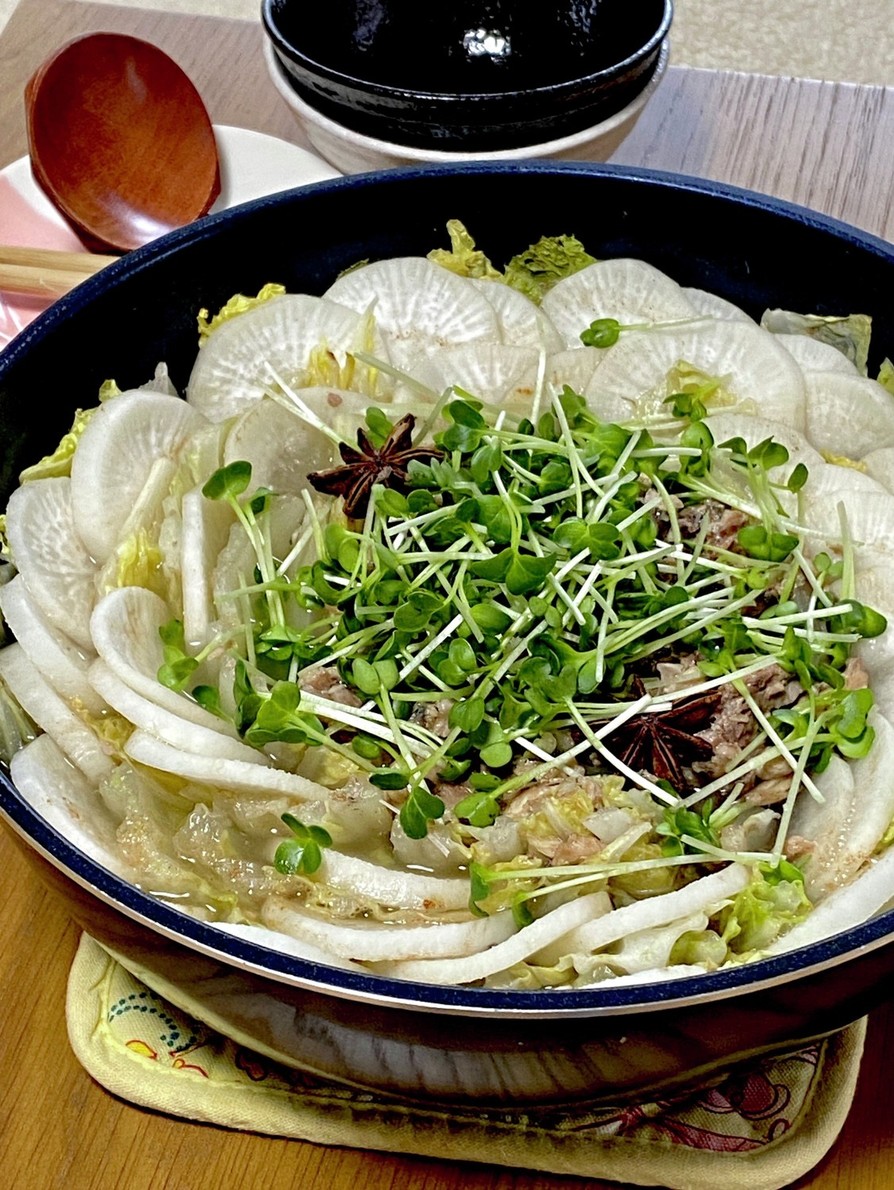 白菜•大根•さば缶で薬膳風味の中華鍋の画像