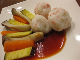 春色団子と野菜の甘酢かけ