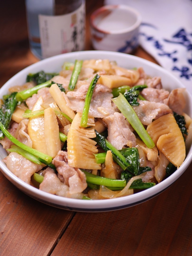 小松菜と豚肉とたけのこの和風炒めの画像