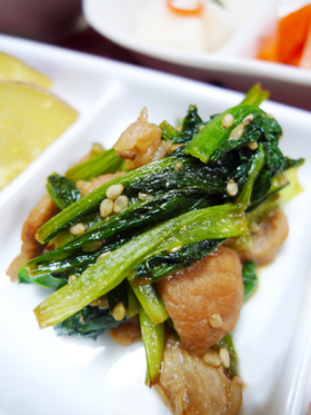 小松菜と豚肉のからし醤油炒め