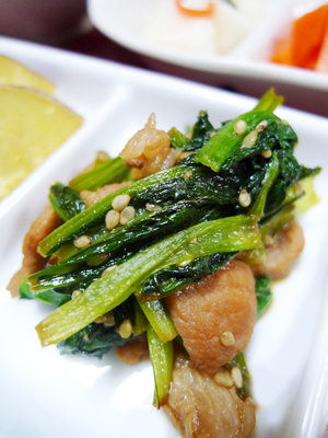 小松菜と豚肉のからし醤油炒めの画像
