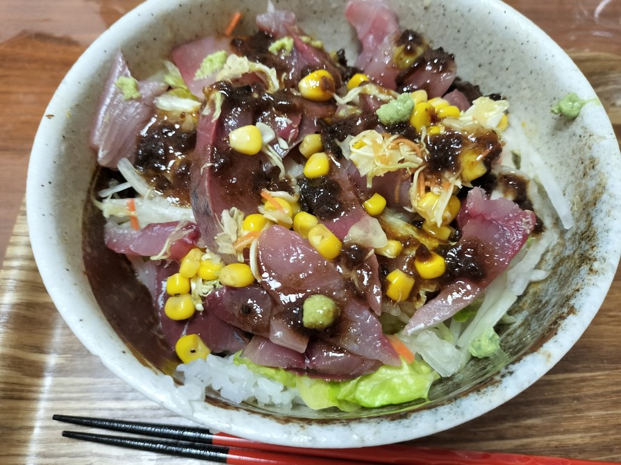 【手抜き】玉ねぎサラダの海鮮丼の画像