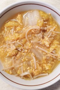 簡単✾白菜 えのき 卵の 味噌中華スープ