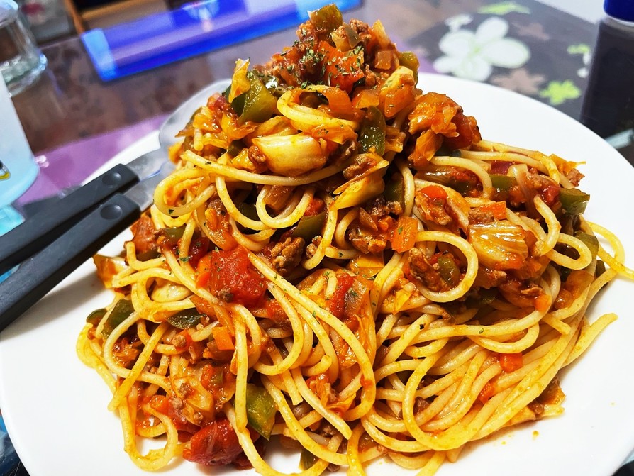#野菜たっぷりミートスパゲッティの画像