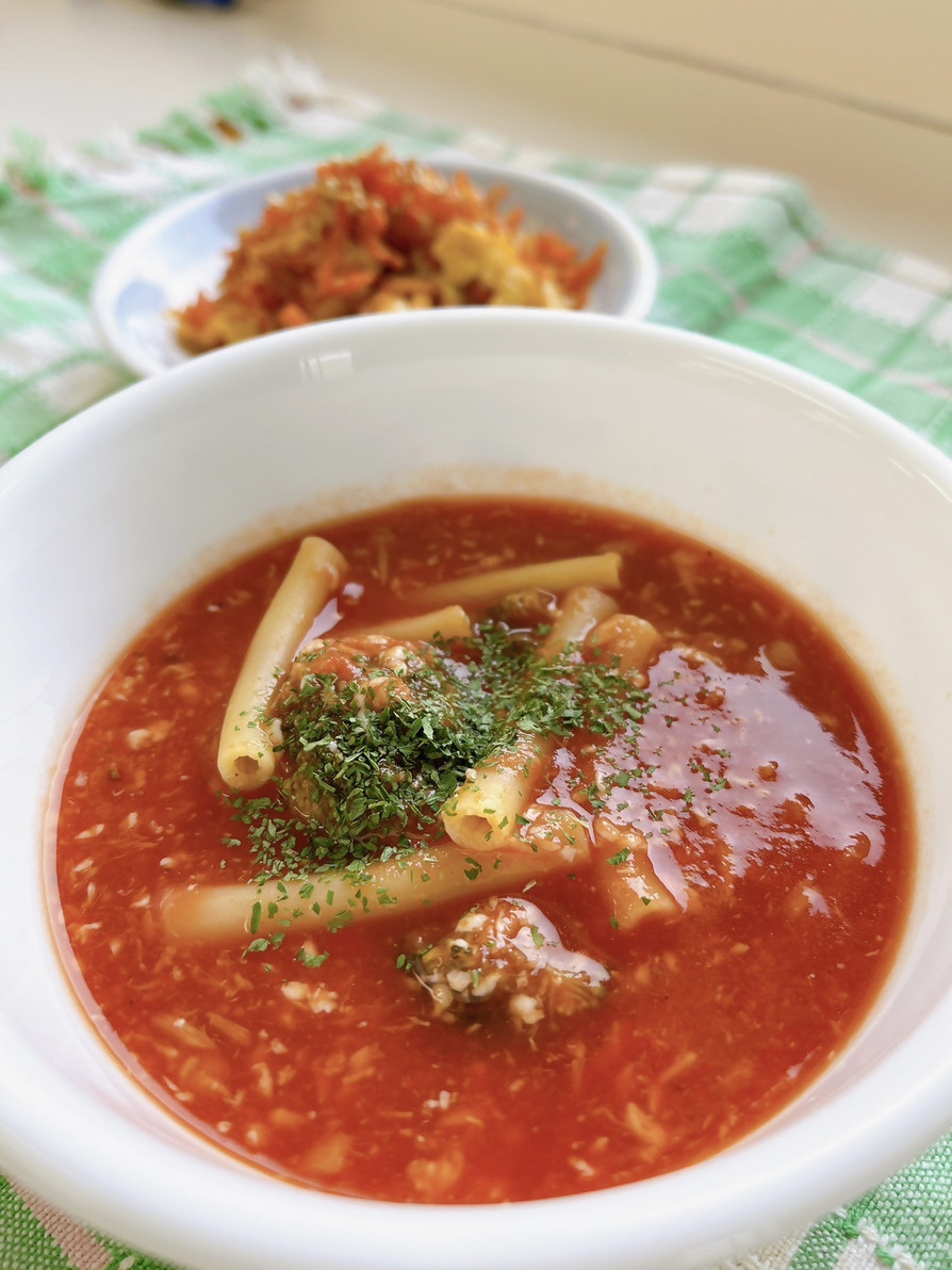 ツナとトマトのスープパスタの画像