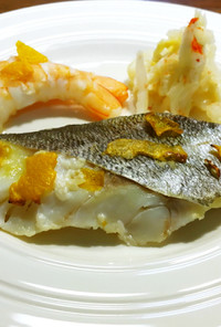 簡単　柚子たっぷり　真鱈と海老の塩麴漬け
