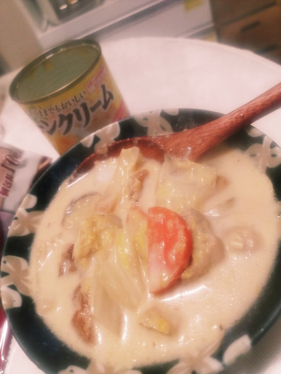 白菜チキンのコーンクリームスープの画像