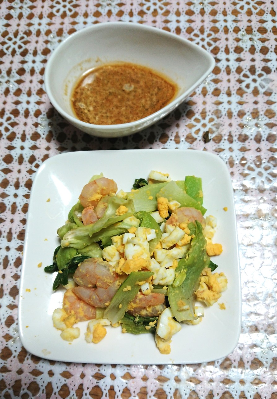 チンゲン菜とむきえびの中華蒸しサラダの画像