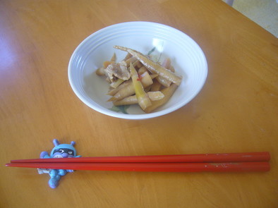 笹竹（姫竹）と豚肉の炒り煮の写真
