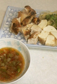 鶏肉と豆腐の酢ダレとパスタのワンプレート