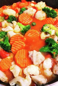 簡単洋風野菜ミックス 鶏肉トマト煮込み
