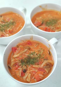体温まる　キノコのトマトスープ