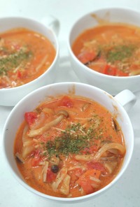 体温まる　キノコのトマトスープ