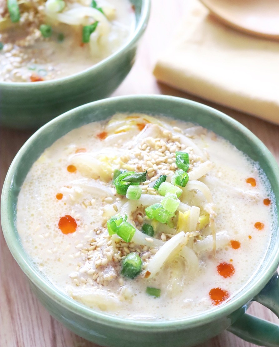 10分完成☆白菜ともやしの豆乳坦々スープの画像