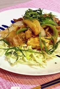 豆腐と豚バラ肉のソテーバルサミコ酢