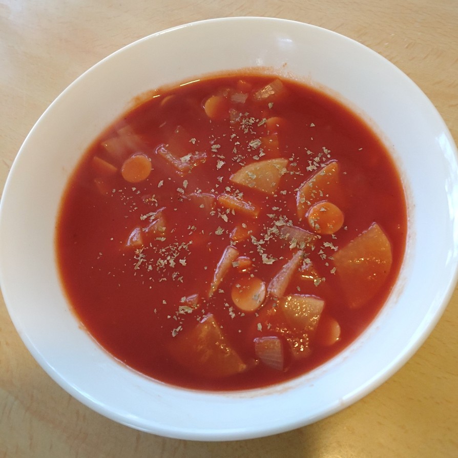 【防災パッククッキング】トマトスープの画像