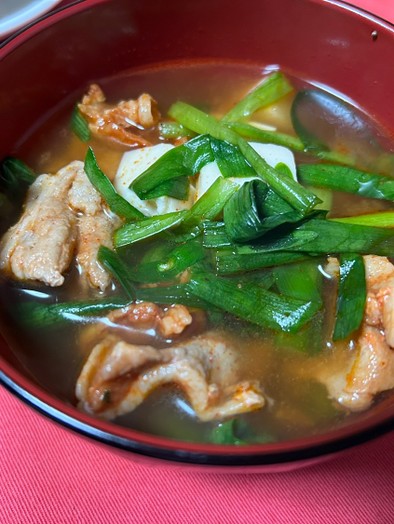 豆腐とひき肉の韓国風ピリ辛スープの写真