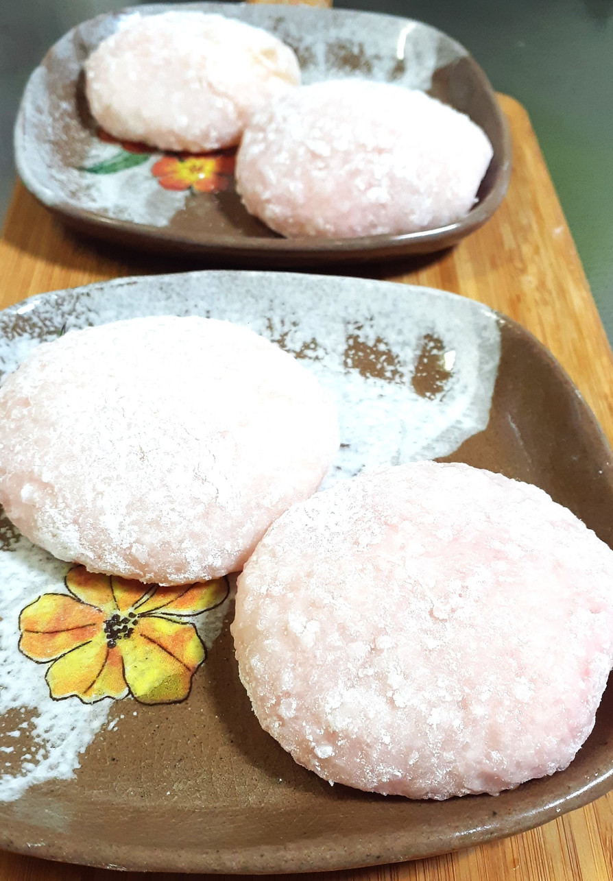 もち米と白玉もち粉で♡ピンクの大福♡の画像