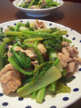 豚肉とカブの葉のオイスター炒め