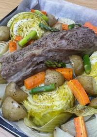 豚ブロックと春野菜のオーブン焼き