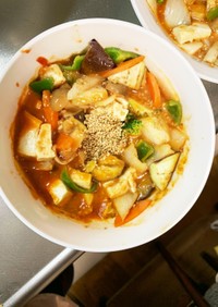 肉無豆腐簡単中華風ナポリタン味野菜炒め
